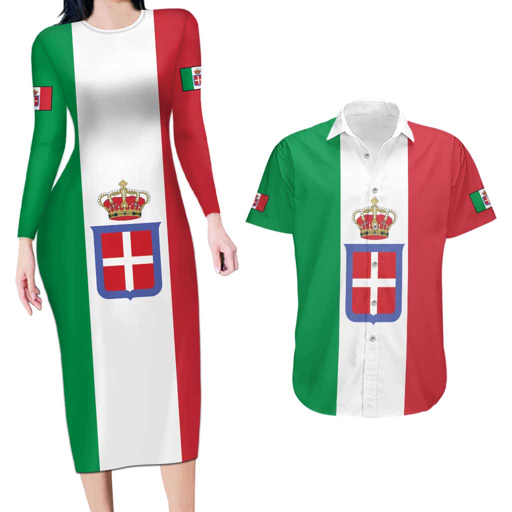 Personalized Italian Empire 1882-1960 Couples Matching Long Sleeve Bodycon Dress and Hawaiian Shirt Flag Color Inspiration - Wonder Print Shop