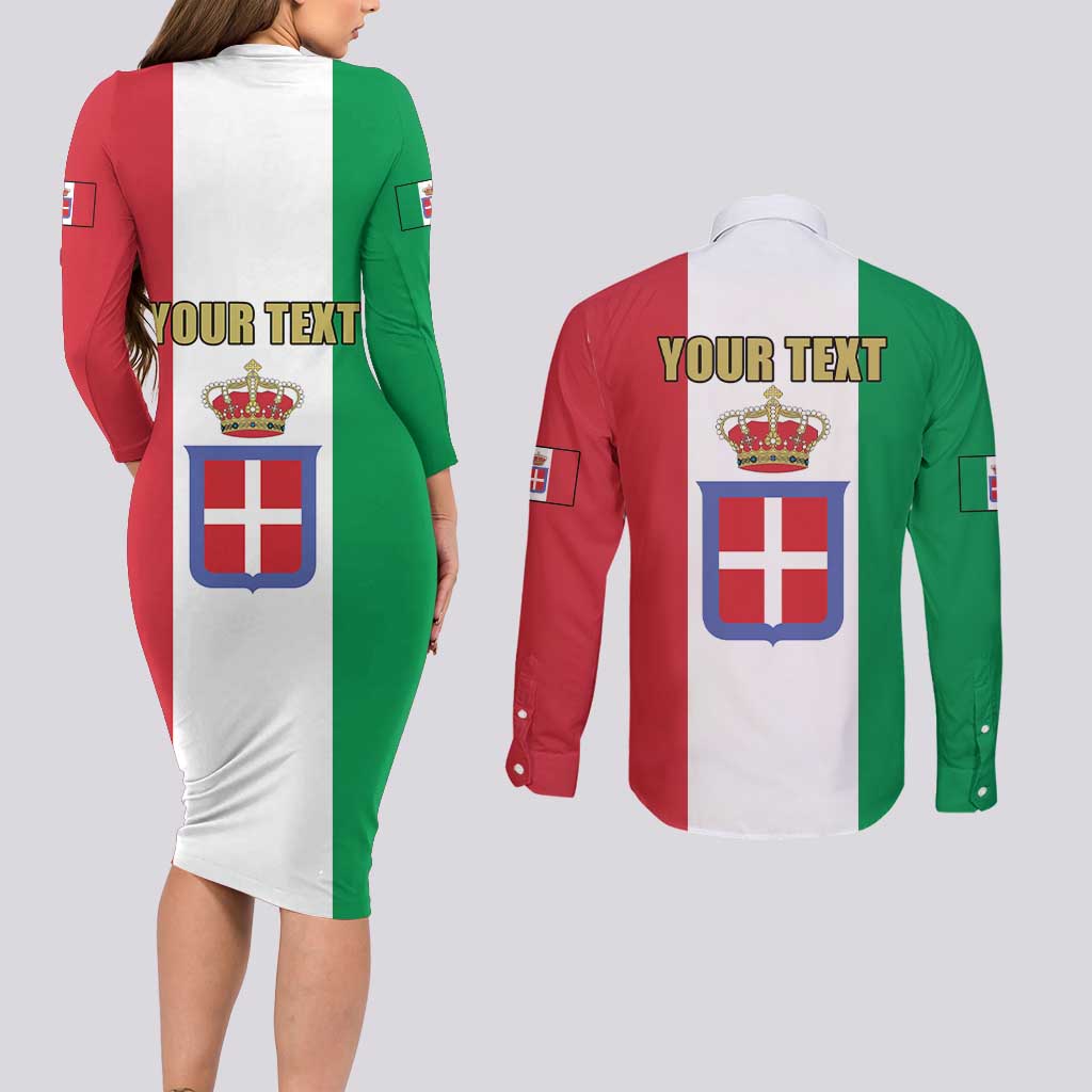Personalized Italian Empire 1882-1960 Couples Matching Long Sleeve Bodycon Dress and Long Sleeve Button Shirt Flag Color Inspiration - Wonder Print Shop