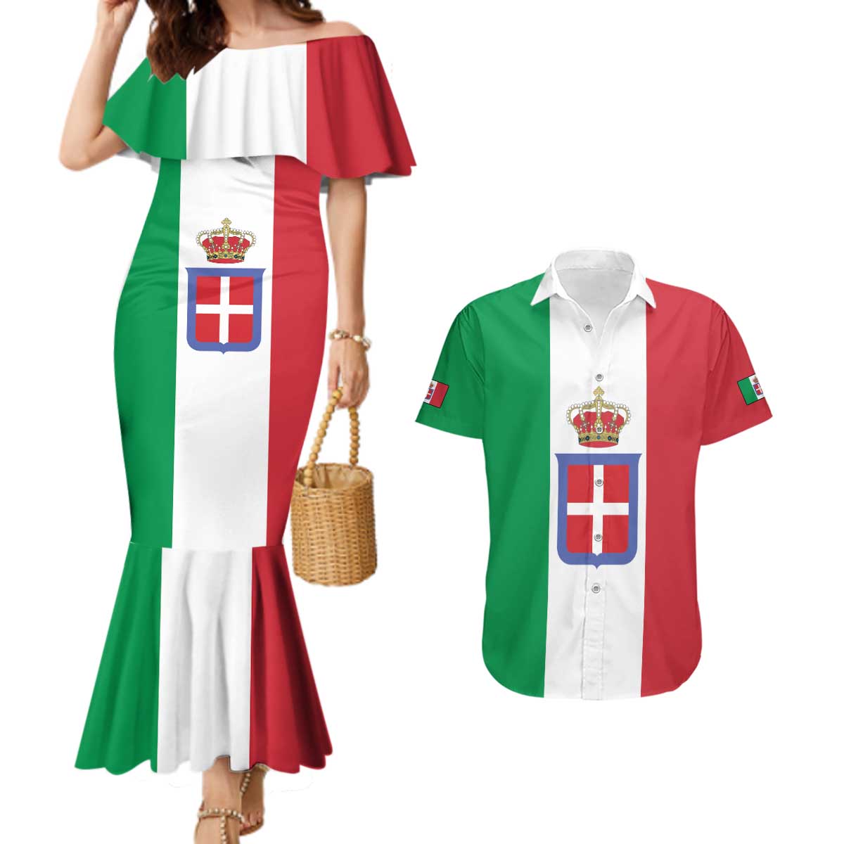 Personalized Italian Empire 1882-1960 Couples Matching Mermaid Dress and Hawaiian Shirt Flag Color Inspiration - Wonder Print Shop