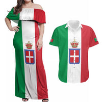 Personalized Italian Empire 1882-1960 Couples Matching Off Shoulder Maxi Dress and Hawaiian Shirt Flag Color Inspiration - Wonder Print Shop
