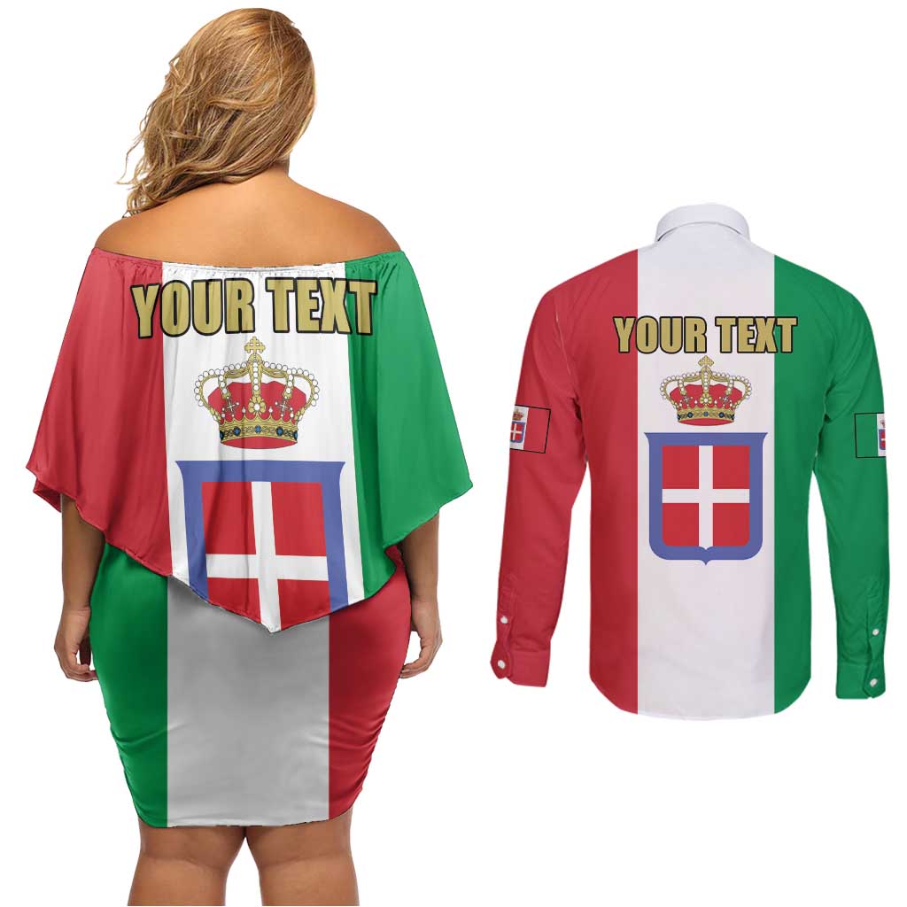 Personalized Italian Empire 1882-1960 Couples Matching Off Shoulder Short Dress and Long Sleeve Button Shirt Flag Color Inspiration - Wonder Print Shop