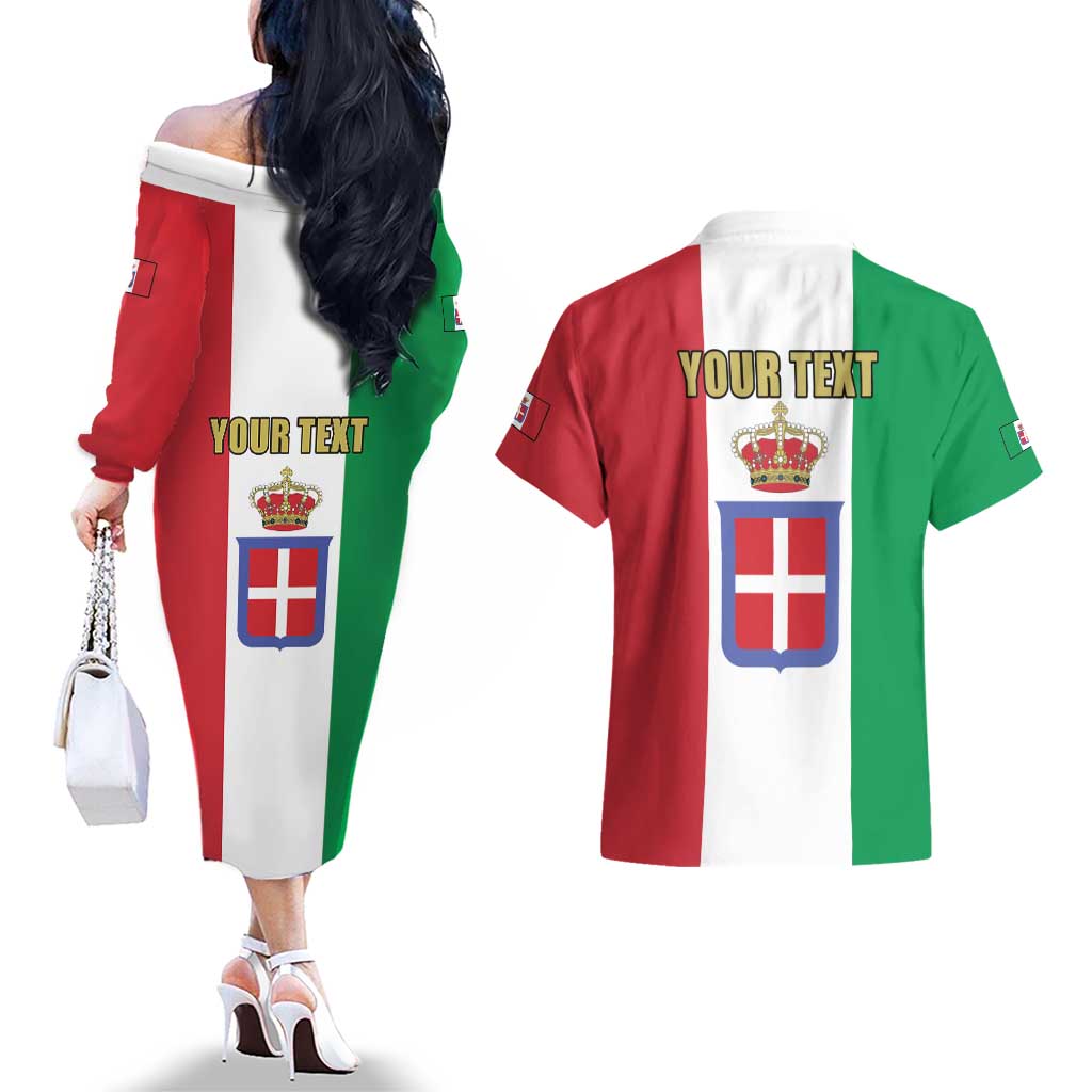 Personalized Italian Empire 1882-1960 Couples Matching Off The Shoulder Long Sleeve Dress and Hawaiian Shirt Flag Color Inspiration - Wonder Print Shop