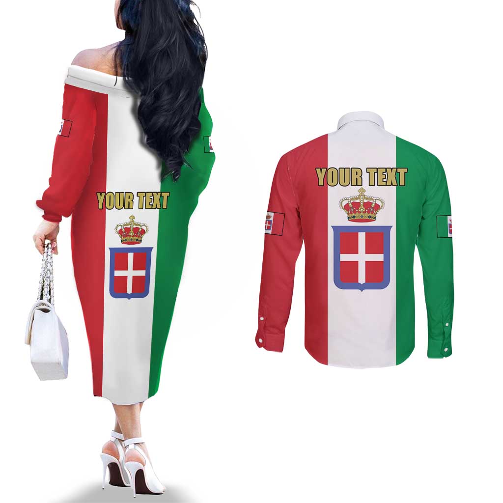 Personalized Italian Empire 1882-1960 Couples Matching Off The Shoulder Long Sleeve Dress and Long Sleeve Button Shirt Flag Color Inspiration - Wonder Print Shop