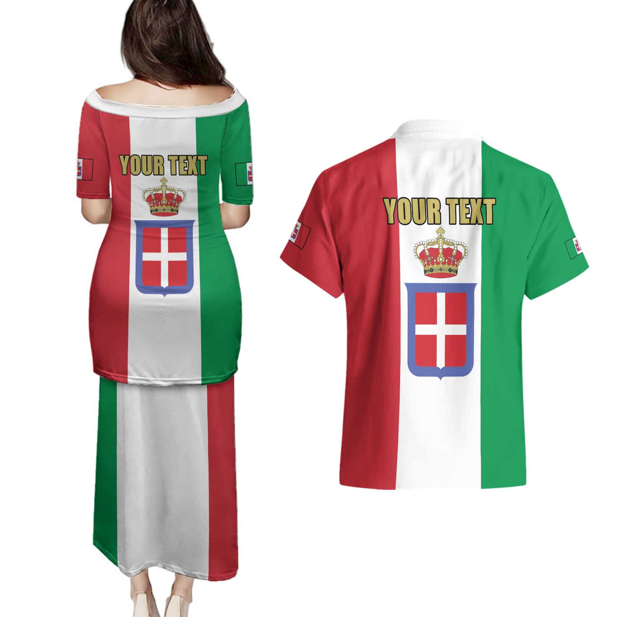 Personalized Italian Empire 1882-1960 Couples Matching Puletasi and Hawaiian Shirt Flag Color Inspiration - Wonder Print Shop