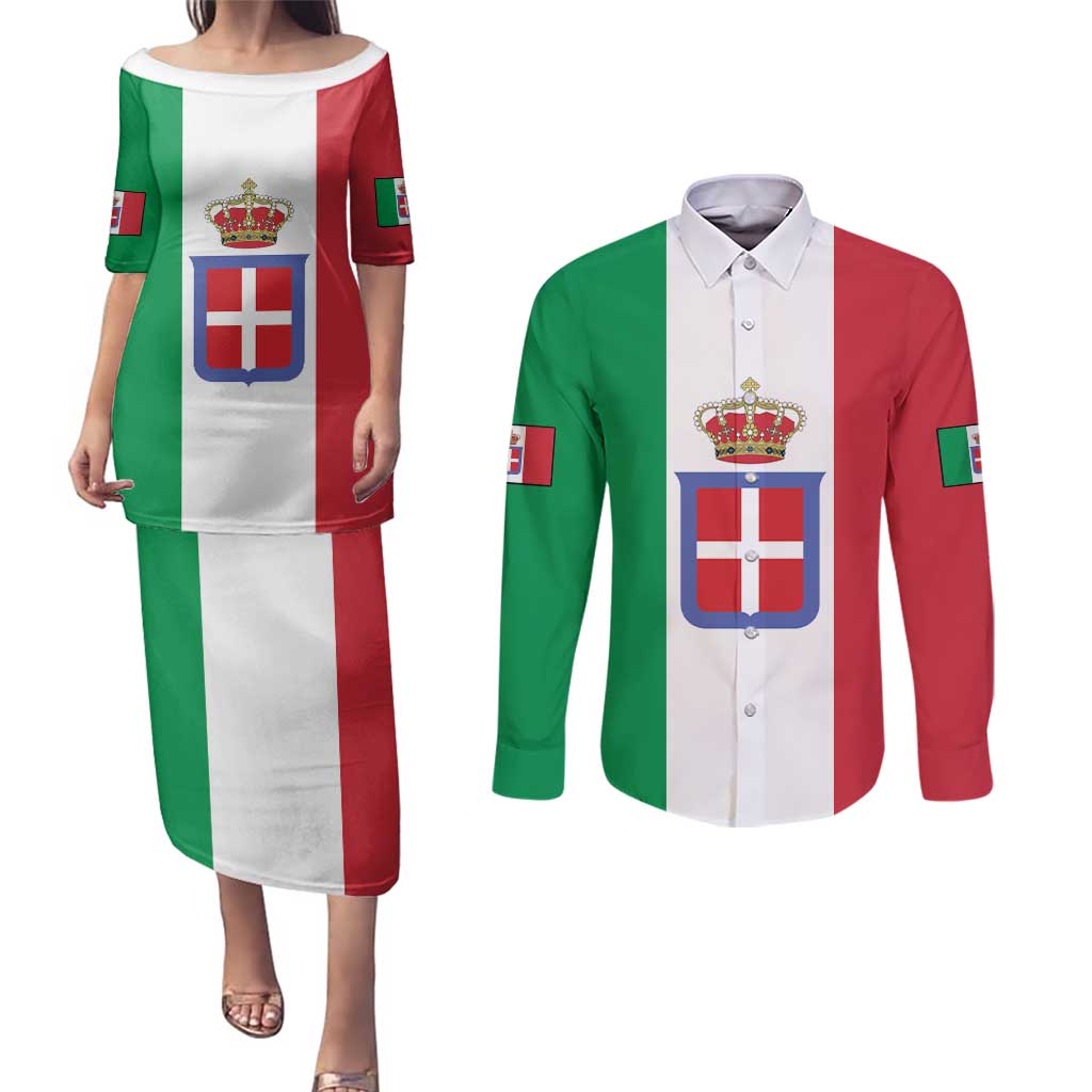 Personalized Italian Empire 1882-1960 Couples Matching Puletasi and Long Sleeve Button Shirt Flag Color Inspiration - Wonder Print Shop
