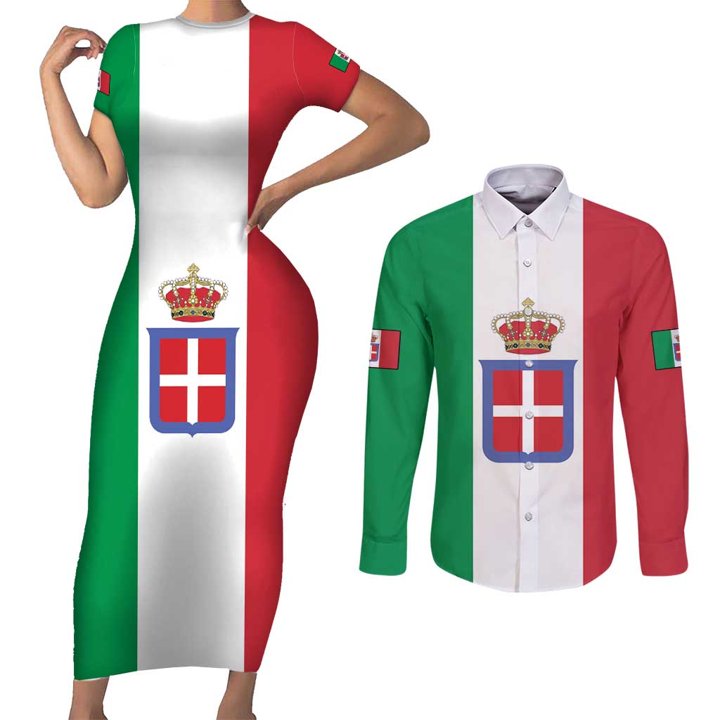Personalized Italian Empire 1882-1960 Couples Matching Short Sleeve Bodycon Dress and Long Sleeve Button Shirt Flag Color Inspiration - Wonder Print Shop