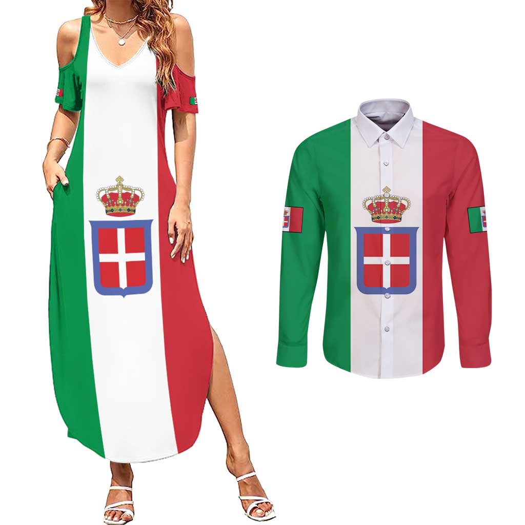 Personalized Italian Empire 1882-1960 Couples Matching Summer Maxi Dress and Long Sleeve Button Shirt Flag Color Inspiration - Wonder Print Shop