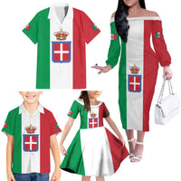 Personalized Italian Empire 1882-1960 Family Matching Off The Shoulder Long Sleeve Dress and Hawaiian Shirt Flag Color Inspiration - Wonder Print Shop