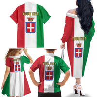 Personalized Italian Empire 1882-1960 Family Matching Off The Shoulder Long Sleeve Dress and Hawaiian Shirt Flag Color Inspiration - Wonder Print Shop