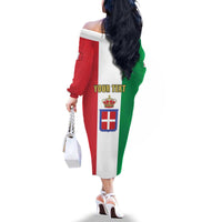 Personalized Italian Empire 1882-1960 Family Matching Off The Shoulder Long Sleeve Dress and Hawaiian Shirt Flag Color Inspiration - Wonder Print Shop