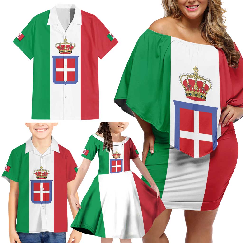 Personalized Italian Empire 1882-1960 Family Matching Off Shoulder Short Dress and Hawaiian Shirt Flag Color Inspiration - Wonder Print Shop