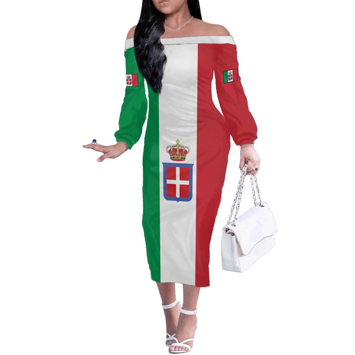 Personalized Italian Empire 1882-1960 Off The Shoulder Long Sleeve Dress Flag Color Inspiration - Wonder Print Shop