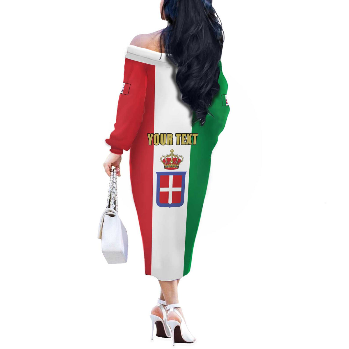 Personalized Italian Empire 1882-1960 Off The Shoulder Long Sleeve Dress Flag Color Inspiration - Wonder Print Shop