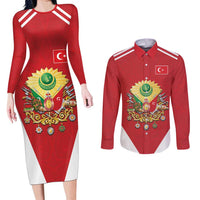 Personalized Ottoman Empire 1299-1922 Couples Matching Long Sleeve Bodycon Dress and Long Sleeve Button Shirt Flag Color Inspiration - Wonder Print Shop