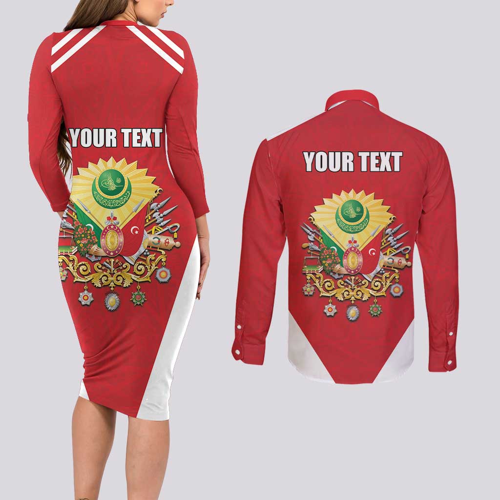 Personalized Ottoman Empire 1299-1922 Couples Matching Long Sleeve Bodycon Dress and Long Sleeve Button Shirt Flag Color Inspiration - Wonder Print Shop