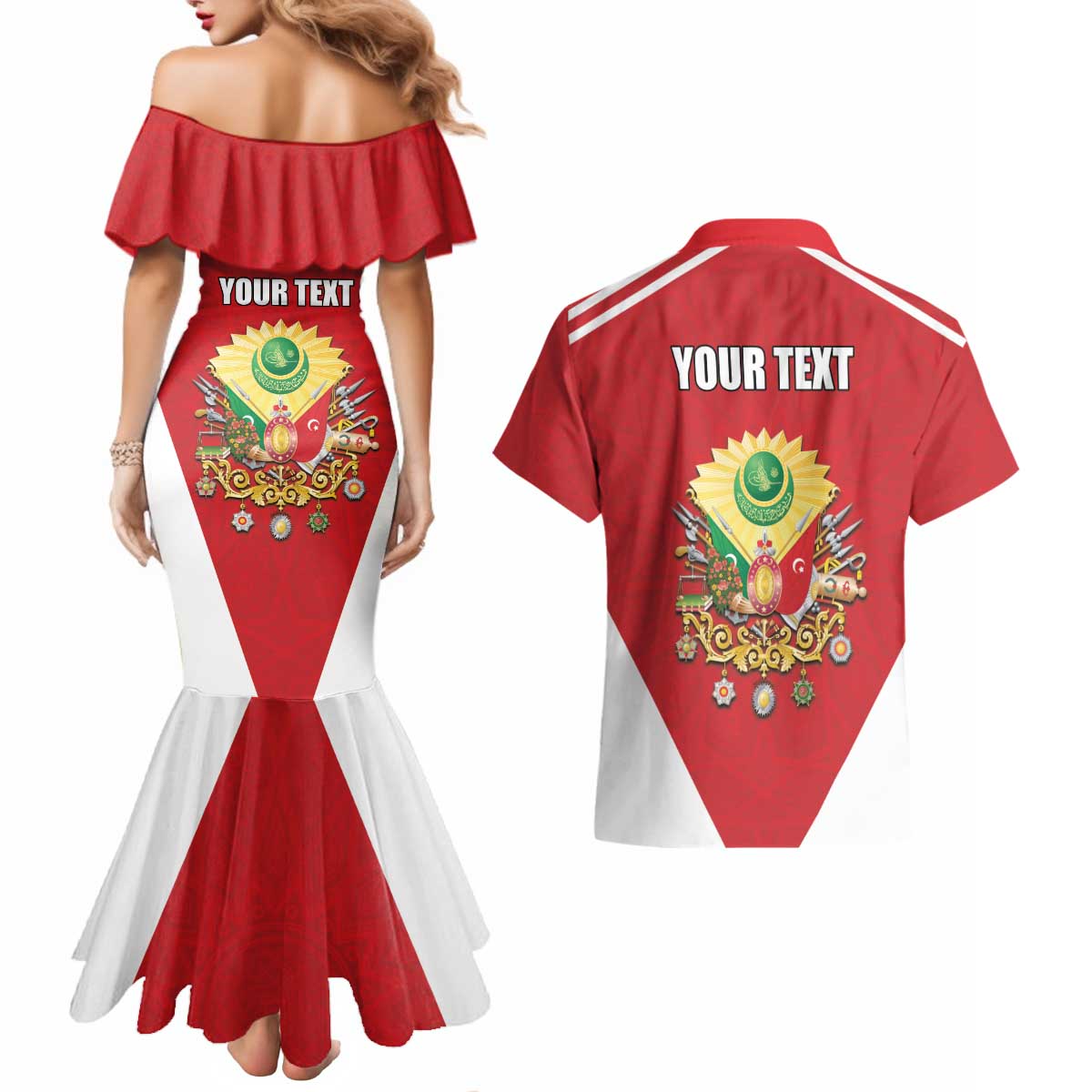 Personalized Ottoman Empire 1299-1922 Couples Matching Mermaid Dress and Hawaiian Shirt Flag Color Inspiration - Wonder Print Shop