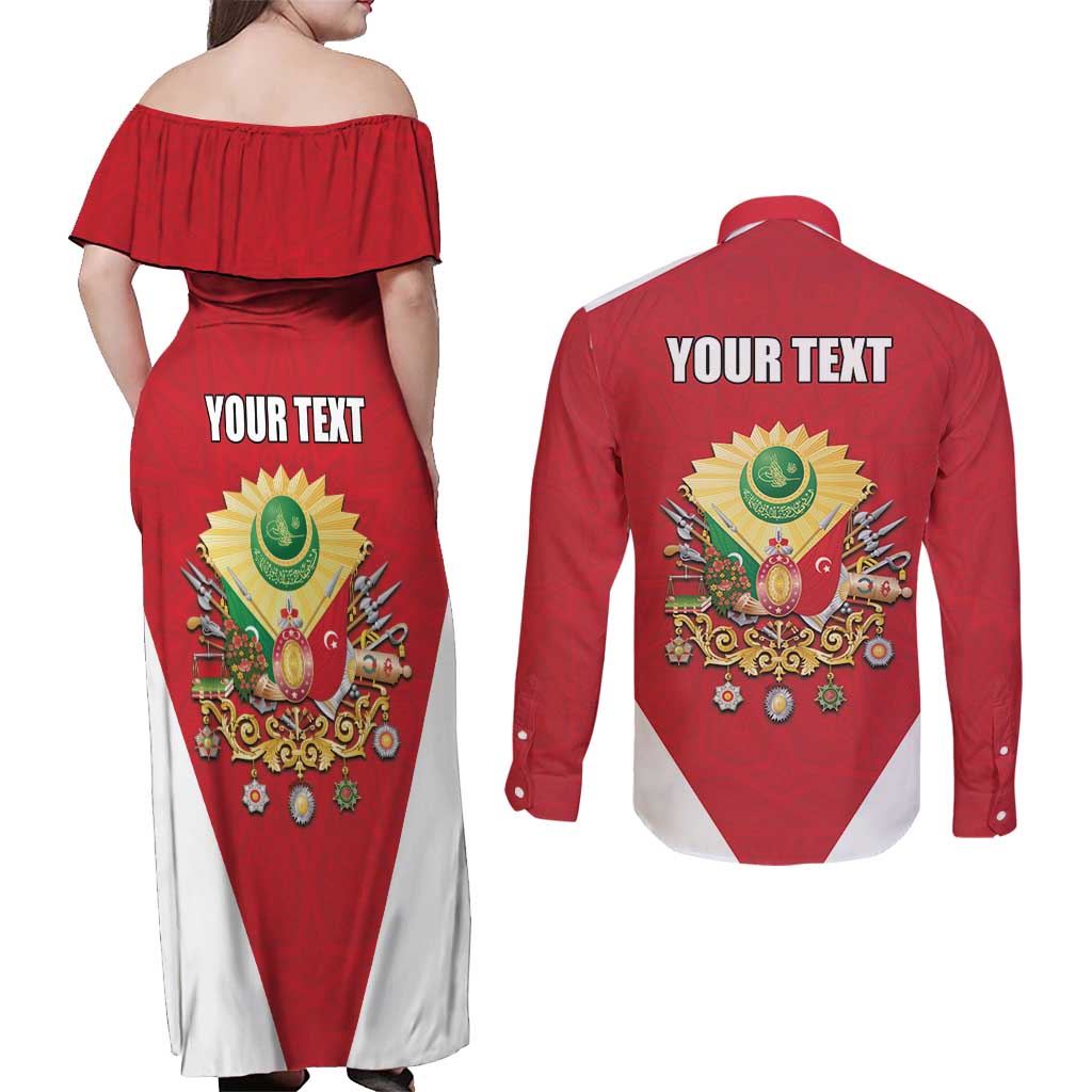 Personalized Ottoman Empire 1299-1922 Couples Matching Off Shoulder Maxi Dress and Long Sleeve Button Shirt Flag Color Inspiration - Wonder Print Shop