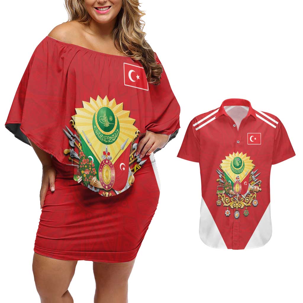 Personalized Ottoman Empire 1299-1922 Couples Matching Off Shoulder Short Dress and Hawaiian Shirt Flag Color Inspiration - Wonder Print Shop