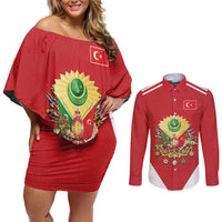 Personalized Ottoman Empire 1299-1922 Couples Matching Off Shoulder Short Dress and Long Sleeve Button Shirt Flag Color Inspiration - Wonder Print Shop