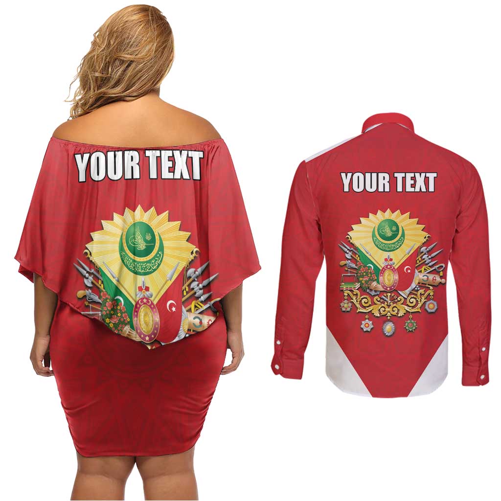 Personalized Ottoman Empire 1299-1922 Couples Matching Off Shoulder Short Dress and Long Sleeve Button Shirt Flag Color Inspiration - Wonder Print Shop