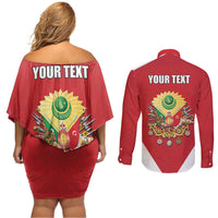 Personalized Ottoman Empire 1299-1922 Couples Matching Off Shoulder Short Dress and Long Sleeve Button Shirt Flag Color Inspiration - Wonder Print Shop