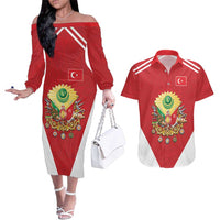 Personalized Ottoman Empire 1299-1922 Couples Matching Off The Shoulder Long Sleeve Dress and Hawaiian Shirt Flag Color Inspiration - Wonder Print Shop