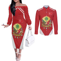 Personalized Ottoman Empire 1299-1922 Couples Matching Off The Shoulder Long Sleeve Dress and Long Sleeve Button Shirt Flag Color Inspiration - Wonder Print Shop