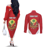 Personalized Ottoman Empire 1299-1922 Couples Matching Off The Shoulder Long Sleeve Dress and Long Sleeve Button Shirt Flag Color Inspiration - Wonder Print Shop