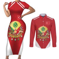 Personalized Ottoman Empire 1299-1922 Couples Matching Short Sleeve Bodycon Dress and Long Sleeve Button Shirt Flag Color Inspiration - Wonder Print Shop