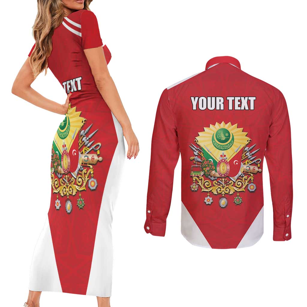 Personalized Ottoman Empire 1299-1922 Couples Matching Short Sleeve Bodycon Dress and Long Sleeve Button Shirt Flag Color Inspiration - Wonder Print Shop
