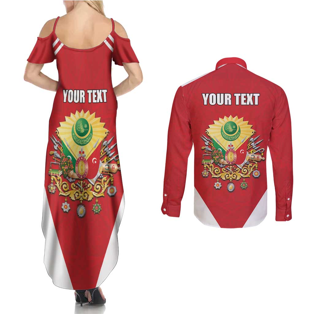 Personalized Ottoman Empire 1299-1922 Couples Matching Summer Maxi Dress and Long Sleeve Button Shirt Flag Color Inspiration - Wonder Print Shop