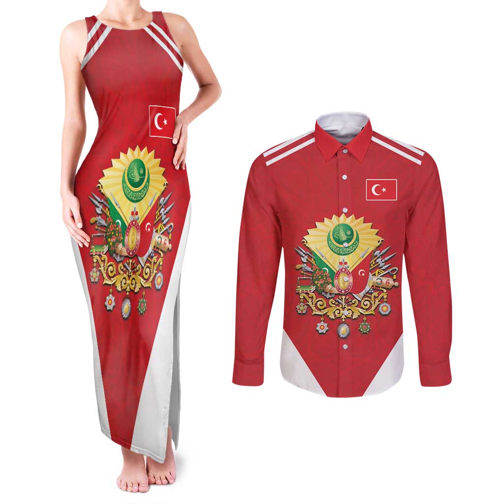 Personalized Ottoman Empire 1299-1922 Couples Matching Tank Maxi Dress and Long Sleeve Button Shirt Flag Color Inspiration - Wonder Print Shop