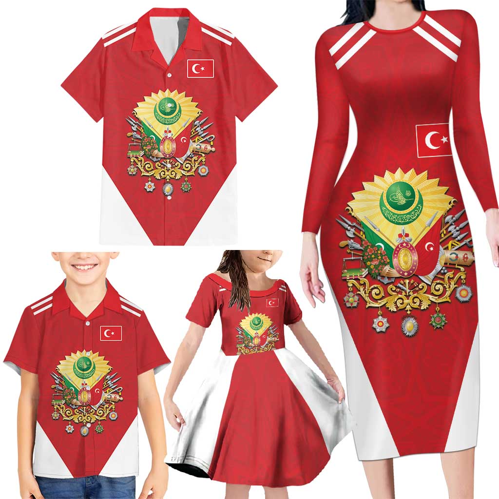 Personalized Ottoman Empire 1299-1922 Family Matching Long Sleeve Bodycon Dress and Hawaiian Shirt Flag Color Inspiration - Wonder Print Shop