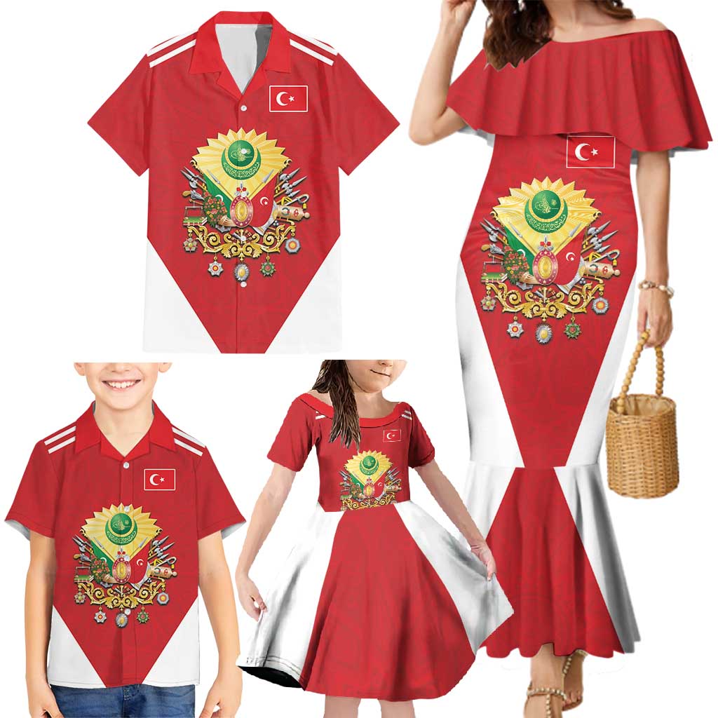 Personalized Ottoman Empire 1299-1922 Family Matching Mermaid Dress and Hawaiian Shirt Flag Color Inspiration - Wonder Print Shop