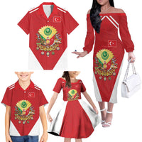 Personalized Ottoman Empire 1299-1922 Family Matching Off The Shoulder Long Sleeve Dress and Hawaiian Shirt Flag Color Inspiration - Wonder Print Shop
