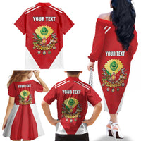 Personalized Ottoman Empire 1299-1922 Family Matching Off The Shoulder Long Sleeve Dress and Hawaiian Shirt Flag Color Inspiration - Wonder Print Shop