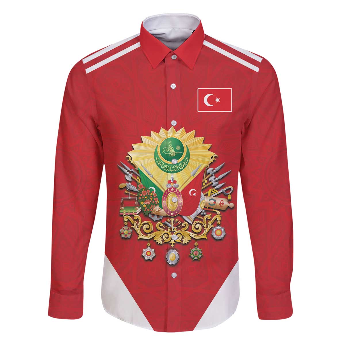 Personalized Ottoman Empire 1299-1922 Family Matching Off The Shoulder Long Sleeve Dress and Hawaiian Shirt Flag Color Inspiration - Wonder Print Shop