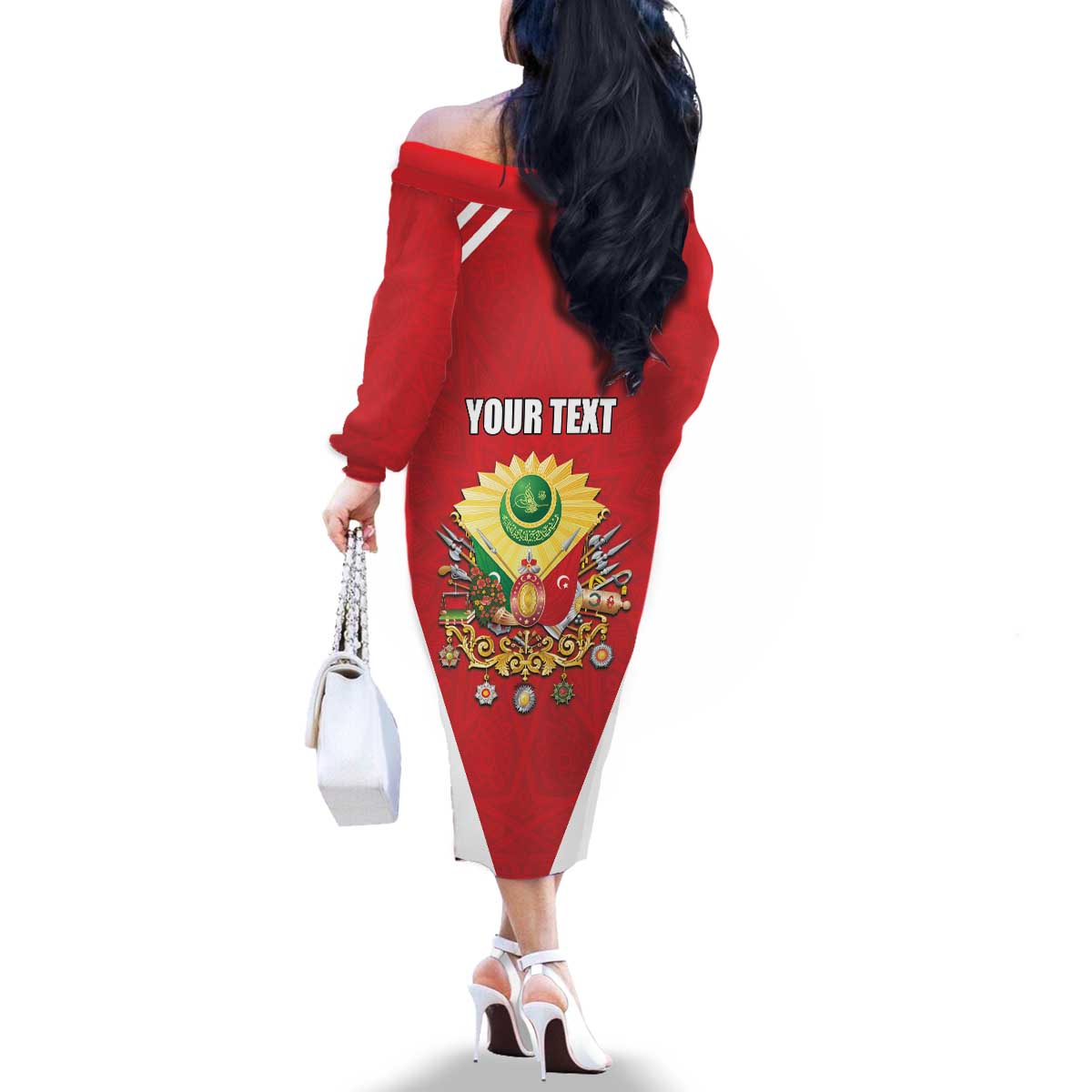 Personalized Ottoman Empire 1299-1922 Family Matching Off The Shoulder Long Sleeve Dress and Hawaiian Shirt Flag Color Inspiration - Wonder Print Shop