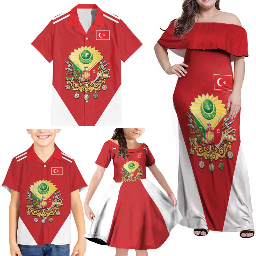 Personalized Ottoman Empire 1299-1922 Family Matching Off Shoulder Maxi Dress and Hawaiian Shirt Flag Color Inspiration - Wonder Print Shop