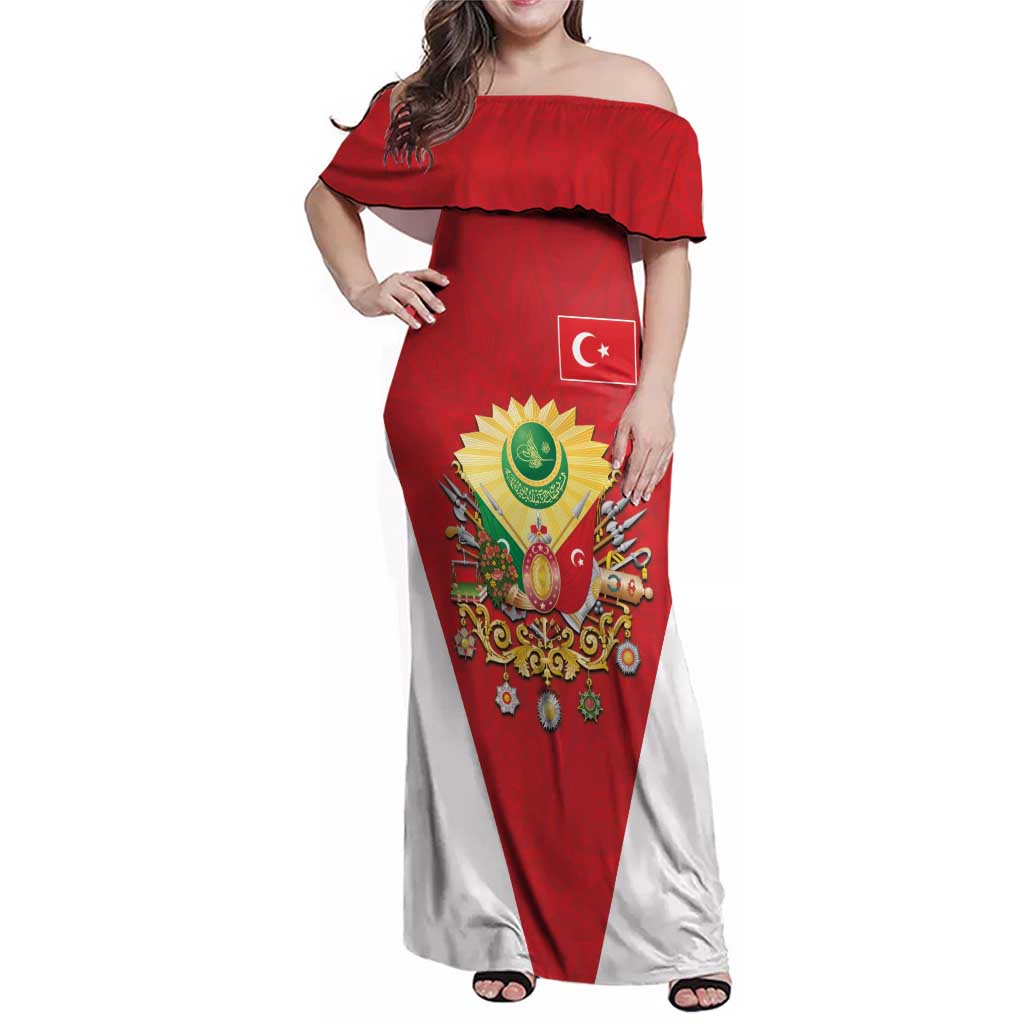 Personalized Ottoman Empire 1299-1922 Family Matching Off Shoulder Maxi Dress and Hawaiian Shirt Flag Color Inspiration - Wonder Print Shop