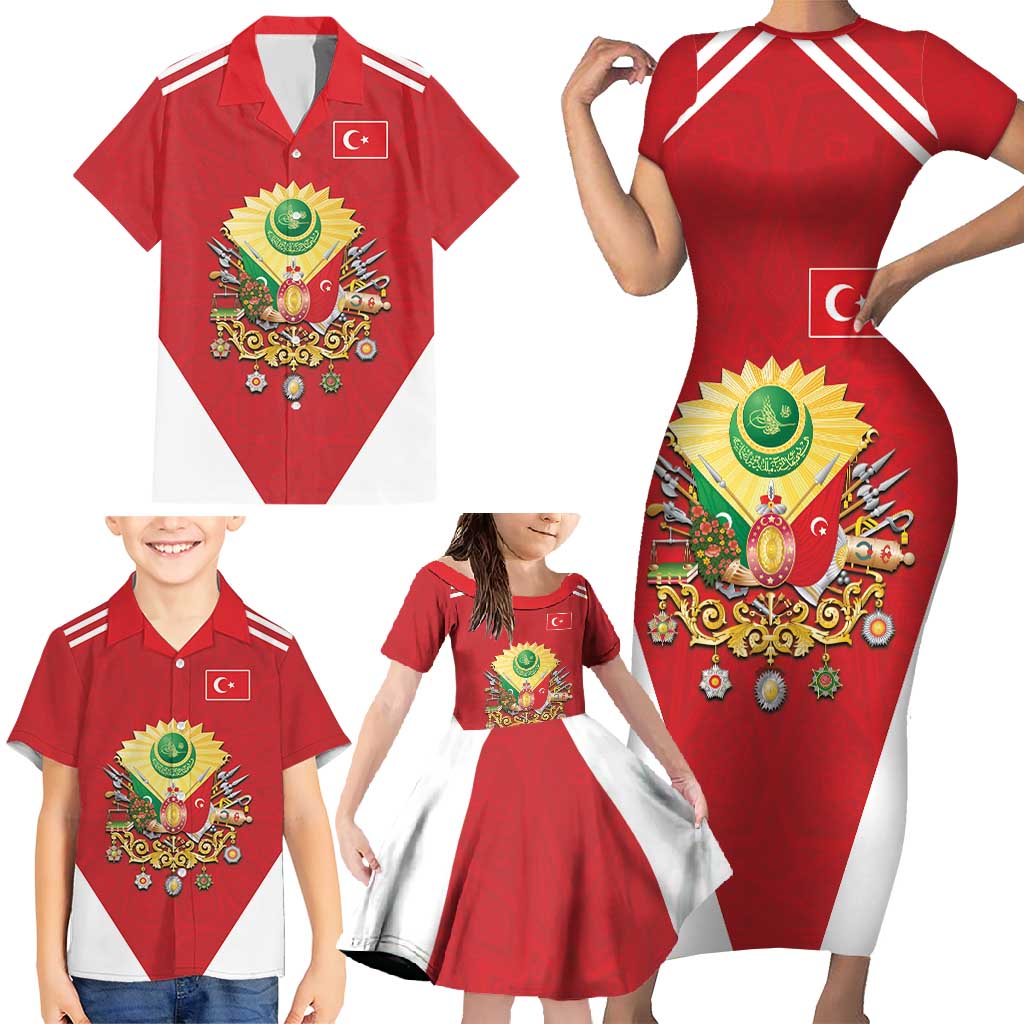Personalized Ottoman Empire 1299-1922 Family Matching Short Sleeve Bodycon Dress and Hawaiian Shirt Flag Color Inspiration - Wonder Print Shop