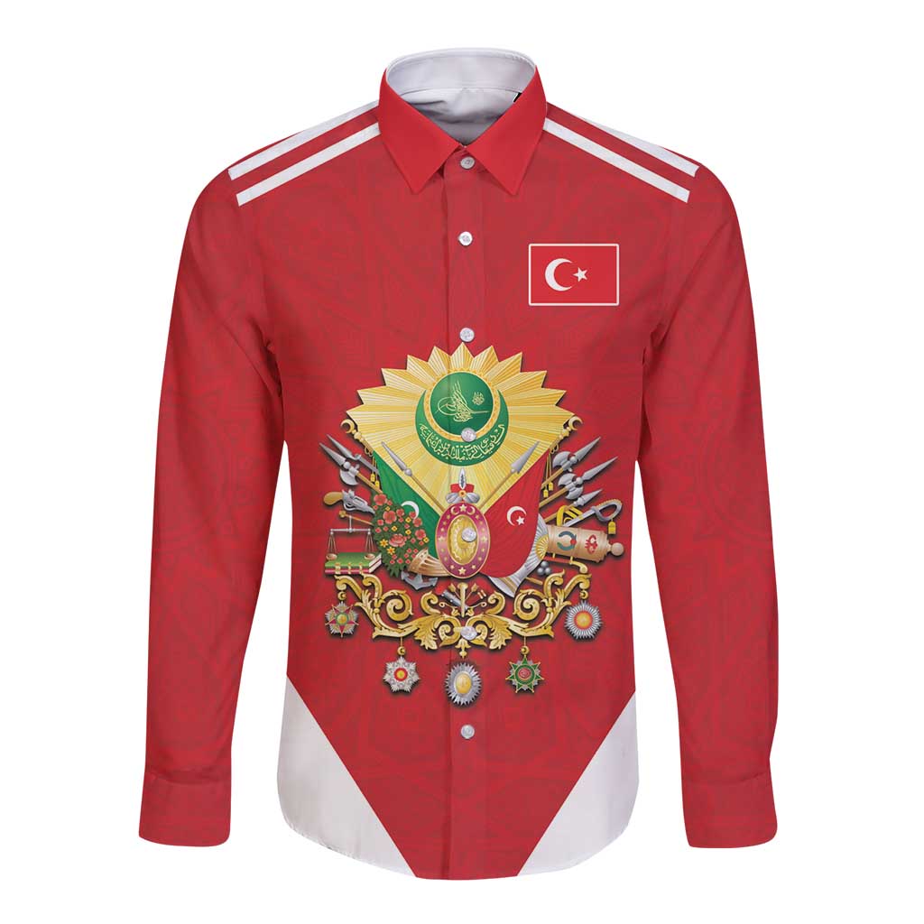 Personalized Ottoman Empire 1299-1922 Long Sleeve Button Shirt Flag Color Inspiration - Wonder Print Shop