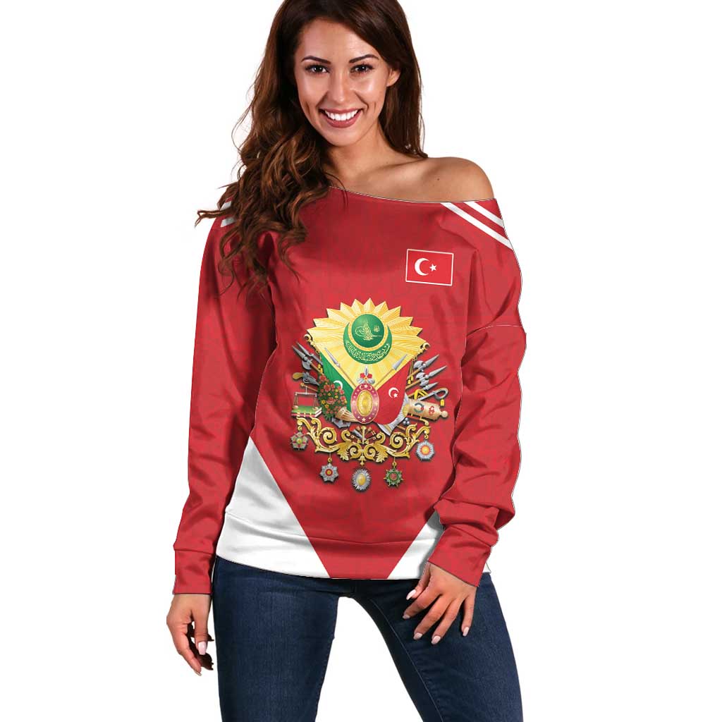 Personalized Ottoman Empire 1299-1922 Off Shoulder Sweater Flag Color Inspiration - Wonder Print Shop