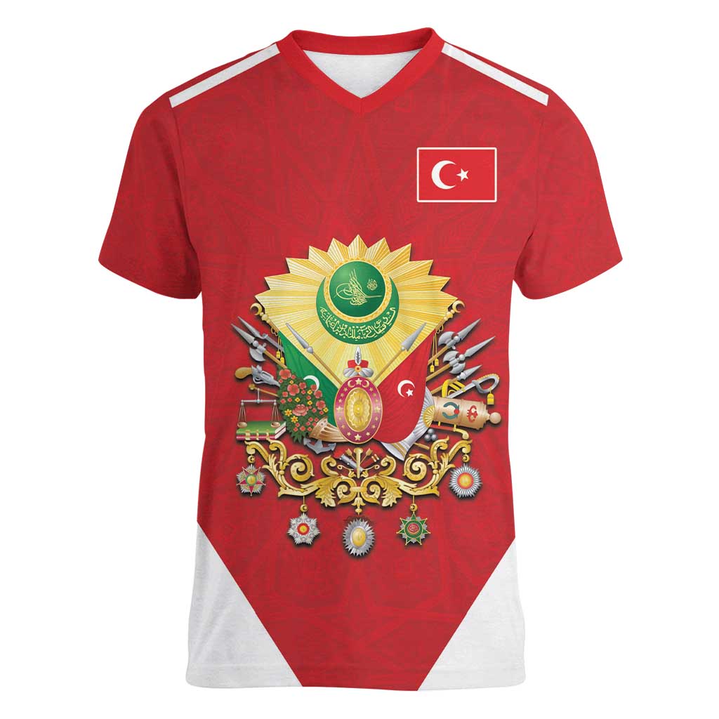 Personalized Ottoman Empire 1299-1922 Women V-Neck T-Shirt Flag Color Inspiration - Wonder Print Shop