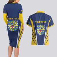 Personalized Swedish Empire 1611-1721 Couples Matching Long Sleeve Bodycon Dress and Hawaiian Shirt Flag Color Inspiration - Wonder Print Shop