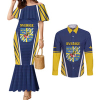 Personalized Swedish Empire 1611-1721 Couples Matching Mermaid Dress and Long Sleeve Button Shirt Flag Color Inspiration - Wonder Print Shop