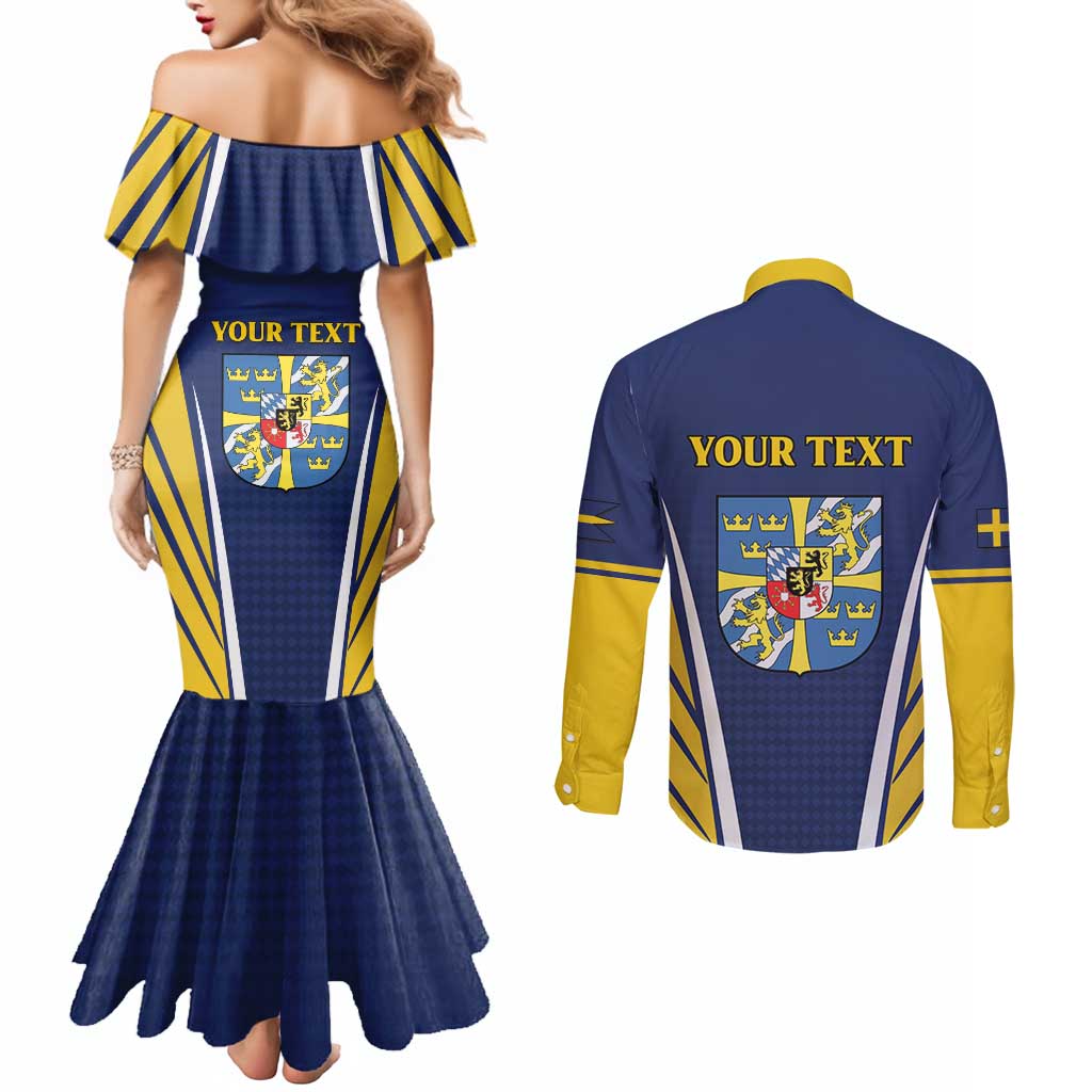 Personalized Swedish Empire 1611-1721 Couples Matching Mermaid Dress and Long Sleeve Button Shirt Flag Color Inspiration - Wonder Print Shop
