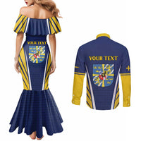 Personalized Swedish Empire 1611-1721 Couples Matching Mermaid Dress and Long Sleeve Button Shirt Flag Color Inspiration - Wonder Print Shop