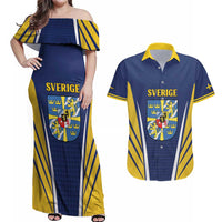 Personalized Swedish Empire 1611-1721 Couples Matching Off Shoulder Maxi Dress and Hawaiian Shirt Flag Color Inspiration - Wonder Print Shop