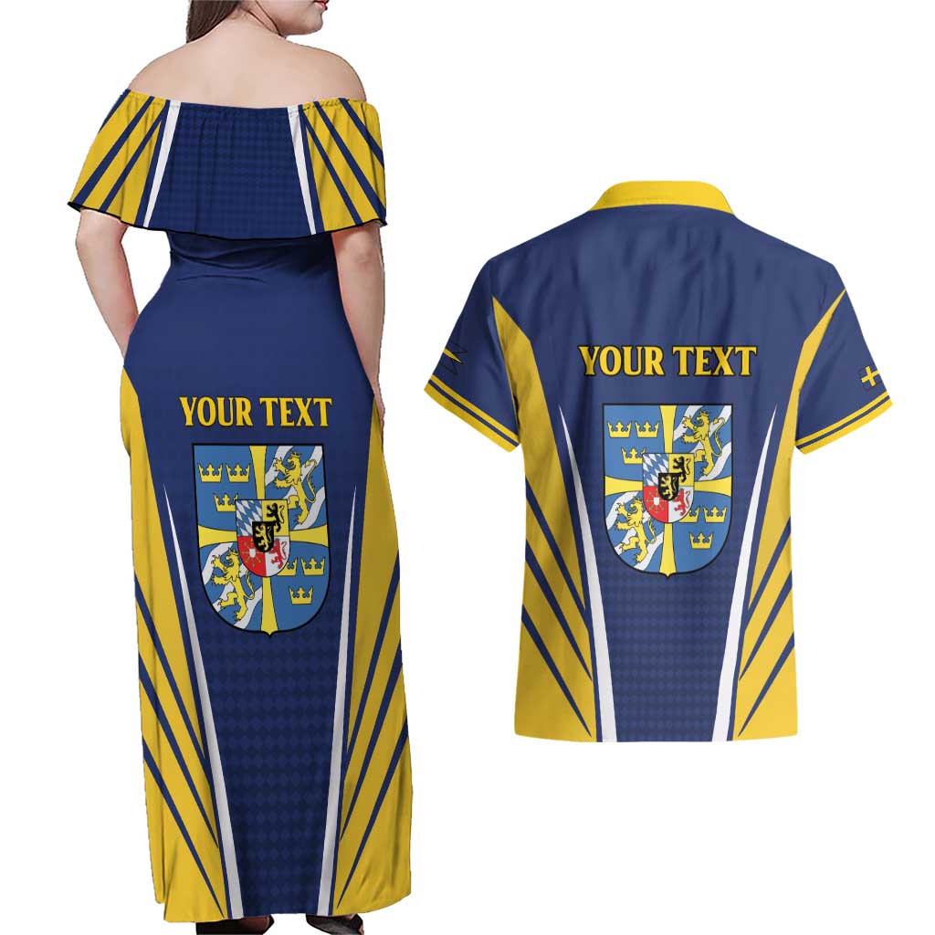 Personalized Swedish Empire 1611-1721 Couples Matching Off Shoulder Maxi Dress and Hawaiian Shirt Flag Color Inspiration - Wonder Print Shop
